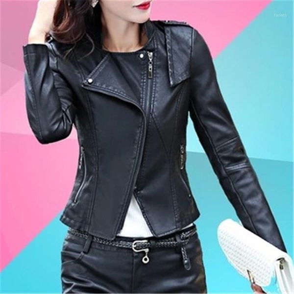 

wholesale- 2017 autumn fashion new street women's short washed pu leather jacket zipper bright colors new ladies basic jackets good qua, Black