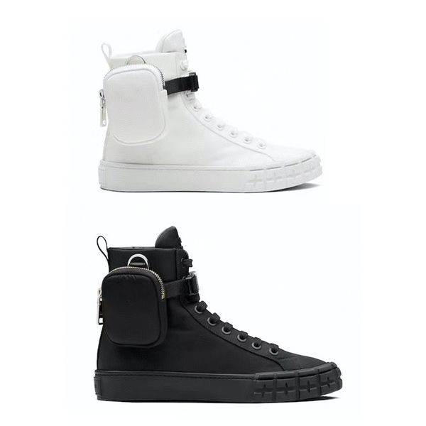 

mens luxurys designers shoes wheel re-nylon high shoes women sneakers with bag white black lace-up flat trainers with box 260