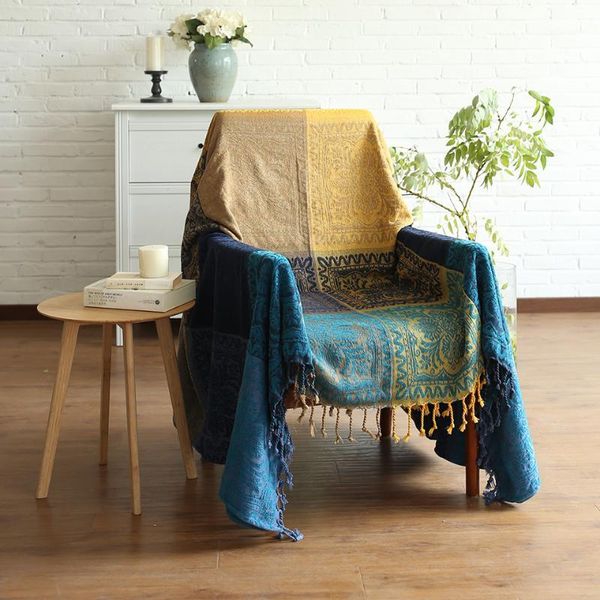 

bohemian chenille blanket sofa decorative slipcover throws on sofa/bed/plane travel plaids rectangular color stitching blankets1