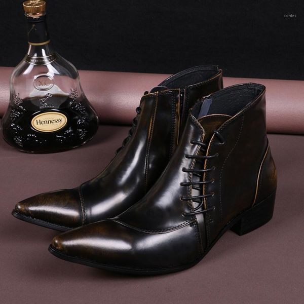

boots christia bella italian real leather men pointed toe lace up ankle large size business dress shoes1, Black