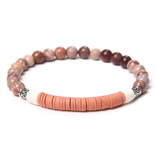 

6mm round natural stone slice shaped soft polymer clay various colors bracelet bohemia style for women men creative unique gift, Black