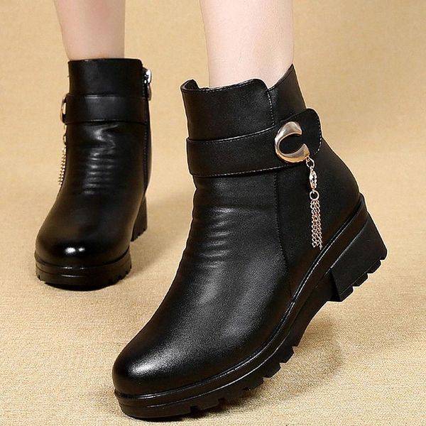 

women winter snow boots 2020 metal chain fashion wedge platform boots warm plush waterproof non-slip boot cozy #8k99, Black