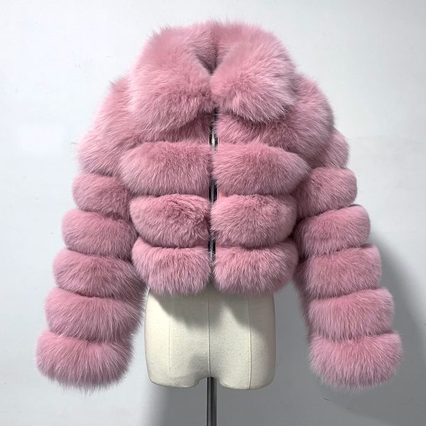 

rf1982 winter woman's fashion short style slim fit zipper real fox fur jacket q1217, Black
