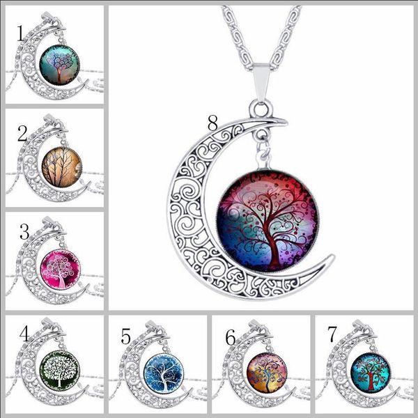 

new fashion vintage moon tree of life gemstone women pendant necklaces hollow carved 8 mix jewelry stylese021