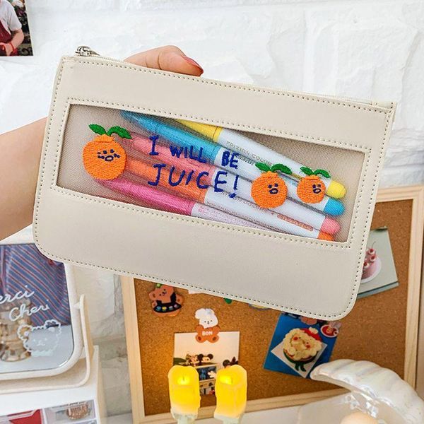 

portable mesh pencil pen case cosmetic makeup coin pouch zipper bag purse a69c