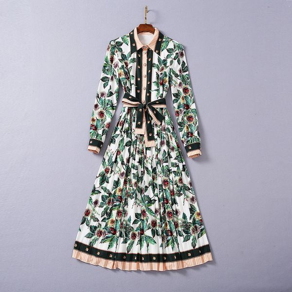 

1013 xl 2020 бесплатная доставка осень линия с длинным рукавом lapl шея белые бусины середине тельфом платье prom мода флора печать бренд ти, Black