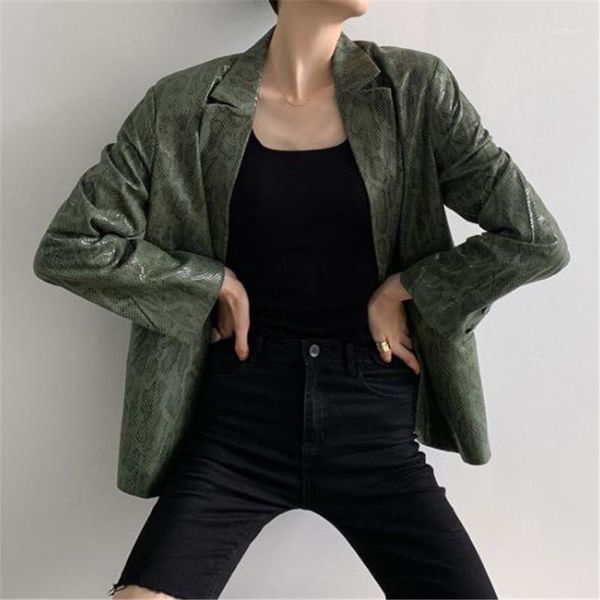 

2021 spring women green faux leather blazer female long sleeve elegant jacket pockets ladies pu blazer suits1, White;black