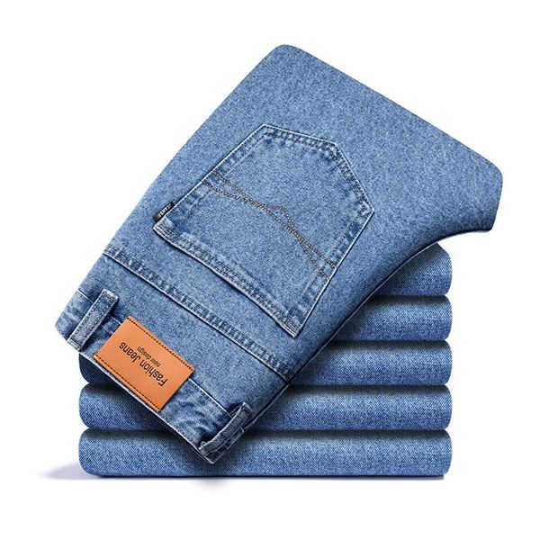 

men's jeans voreloce 100% cotton luxury classic fashion slim straight 2021 spring brand business casual blue