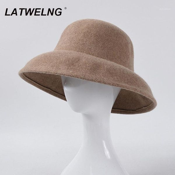 

stingy brim hats women vintage woolen hat hepburn style fedoras ladies black wide bucket wholesale1, Blue;gray