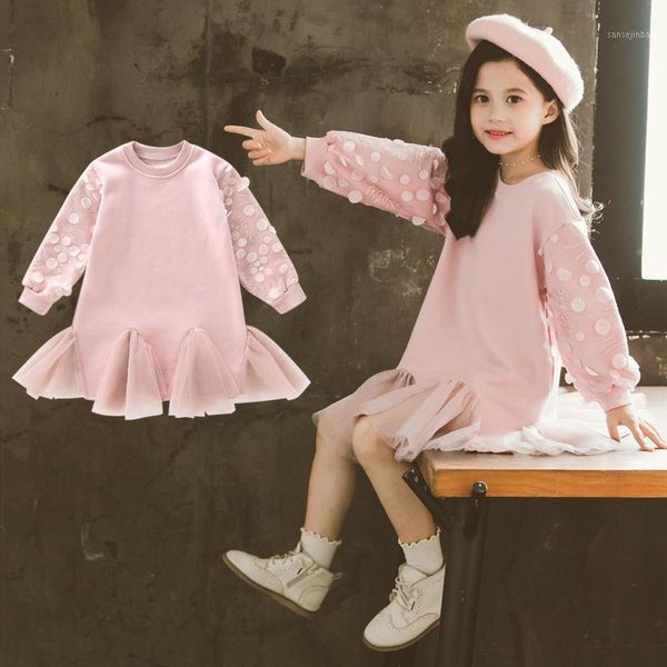 

2020 new arrival ruffle lace sweatshirts dress winter autumn children petal sleeves thick pink sweatshirt for girls warm clothes1, Red;yellow