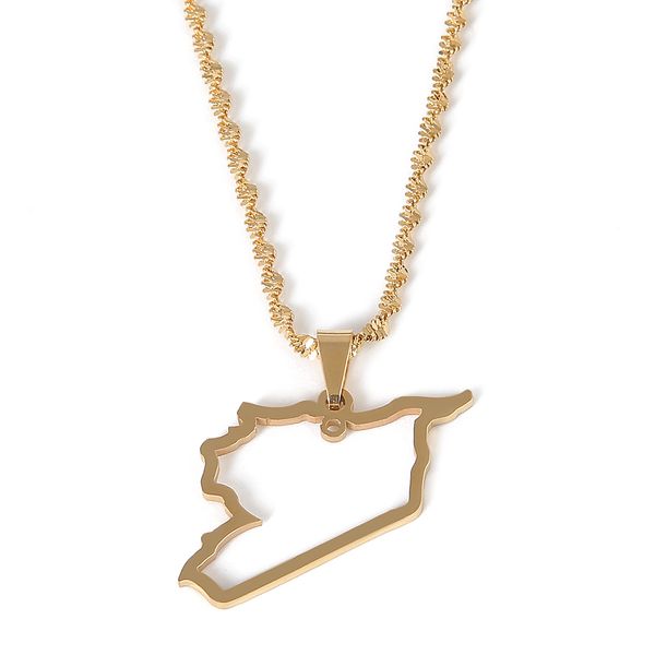 

stainless steel trendy syria map pendant necklaces outline syrians maps heart chain jewelry, Silver