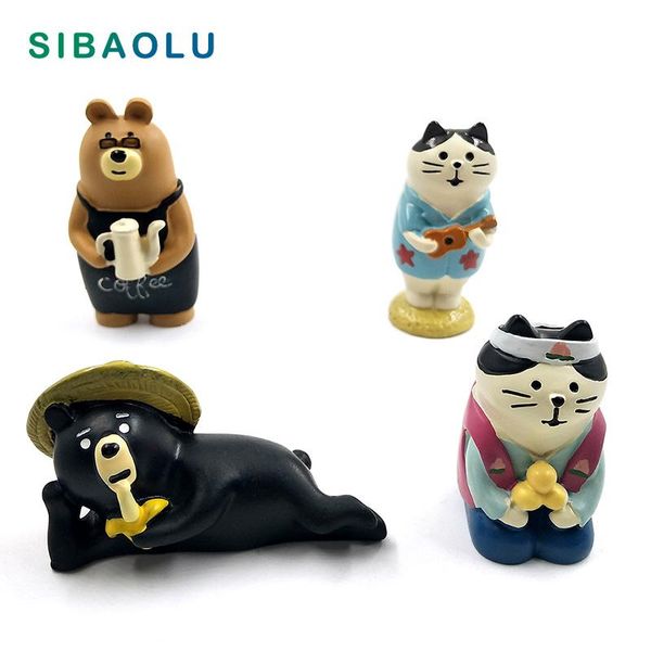 

decorative objects & figurines 1pc decole cat black bear granny figurine resin craft anime model home decor miniature fairy garden decoratio