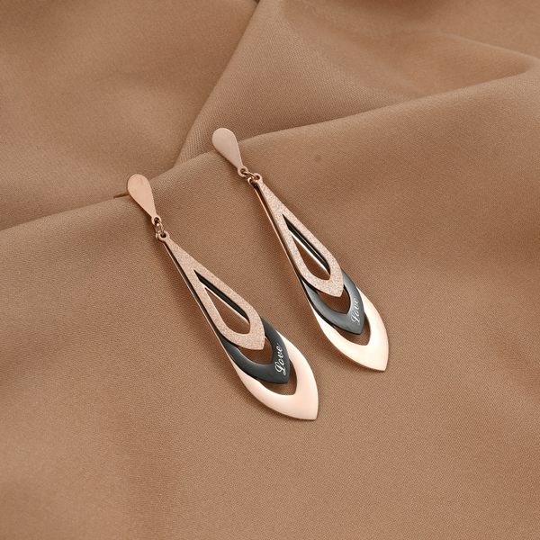 

titanium steel rose gold дамы темперамент алмазные серьги двухцветные шлифовальные ухо креп длинные серьги super face, Silver