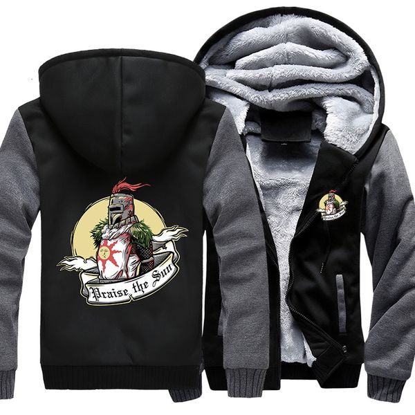 

2021 usa new fashion winter dark souls hoodies game praise the sun men thicken hooded warm jacket mens coats plus size kr2m, Black