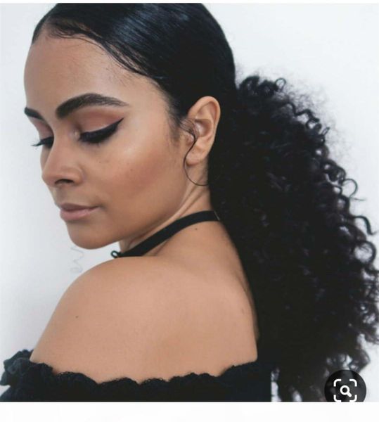 

mongolian virgin remy kinky curly hair ponytail no synthetic kinky ponytail 120g exten cheveux naturel humain, Black