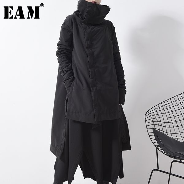 

[eam] irregular big size cotton-padded coat long sleeve loose fit women parkas fashion tide new autumn winter ya77101 201019, Black
