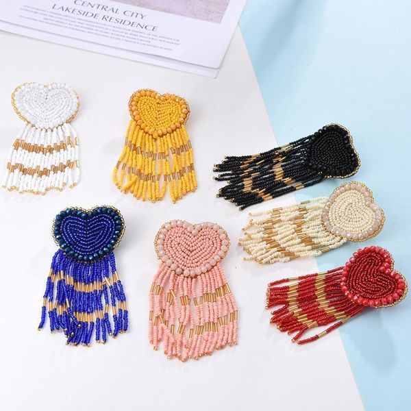 

ztech bohemia handmake heart acrylic beads long tassel earrings for women boho drop earrings statement fashion jewelry gift1, Silver