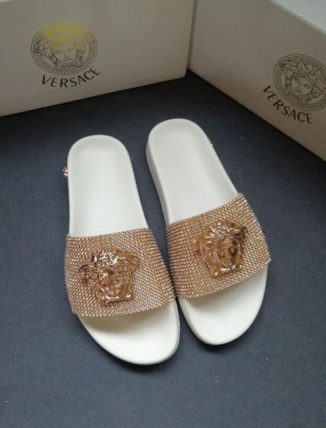 

2021 slides summer beach flat piscine pool sheepskin sandals slide casual couple slippers balenciga house spike sandal 35-46 c4, Black