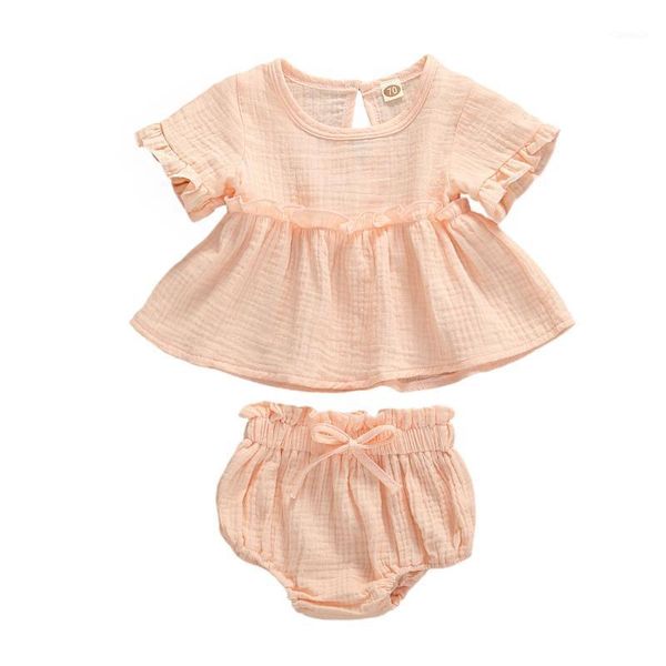

clothing sets baby girls boys clothes born infant solid ruffles short sleeve t shirts +shorts 2pcs 0-24m1, White