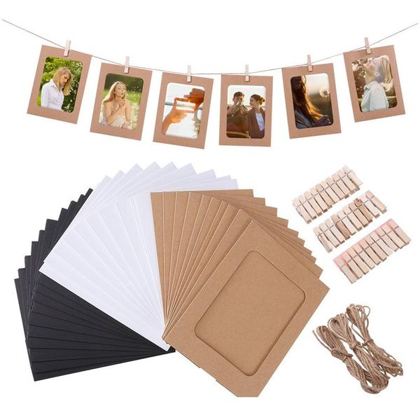 

10 pcs combination paper frame with clips diy kraft paper picture frame hanging wall ps album 2m rope home decorati wmtibi