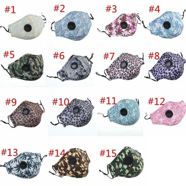 

washable with valve cotton face reusable mask breathing camo leopard printed anti dust masks outdoor protective hha1465in stock124455