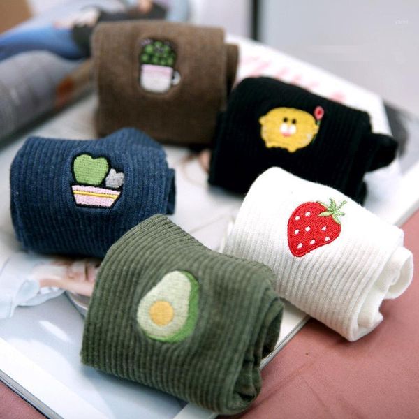 

autumn fashion women fashion socks cotton fruit embroidery deodorant comfortable brief 2020 new elastic socks women1, Black;white