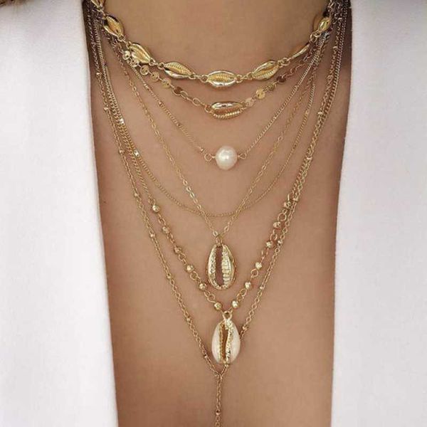 

hiyong vintage gold fashion bead cowrie shell choker necklace for women pendant necklace imitation pearl for gifts, Silver
