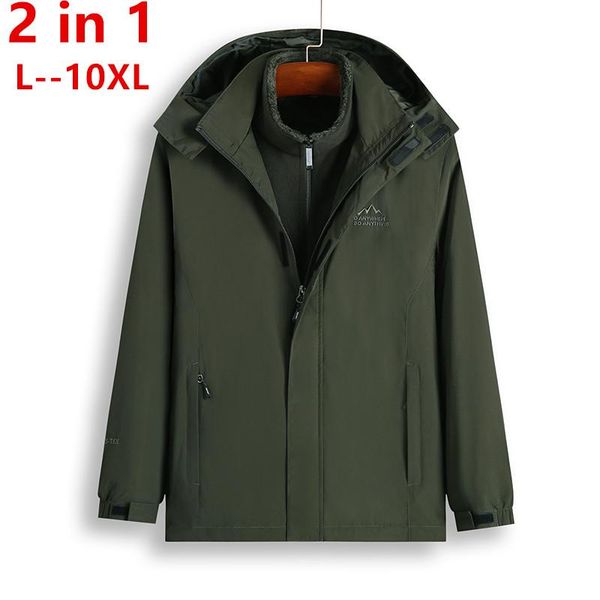 

мужской размер зимой плюс новый женский с капюшоном утолщенные keep теплый ветрозащитный пальто 2 в 1 куртка 5xl 6xl 7xl 8xl, Black