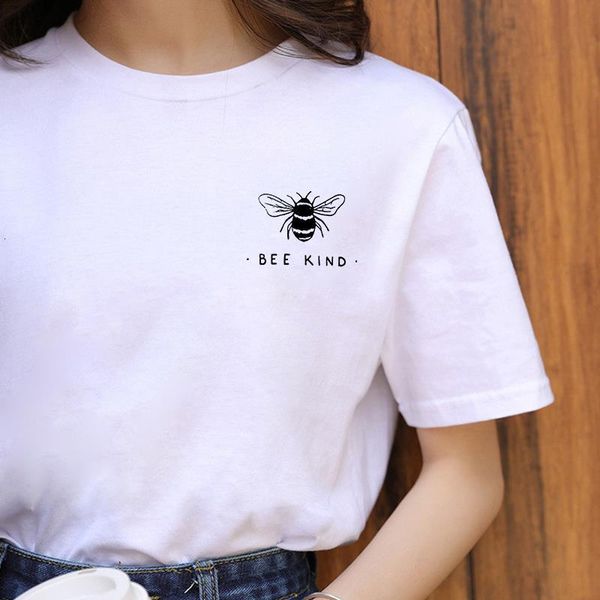 

bee kind pocket harajuku chic funny print shirt female summer new fashion large size loose head o-neck casual female t-shirt, White