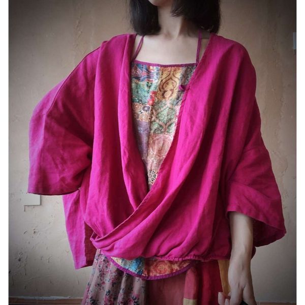 

2020 luoguni personality pure linen wash pullover 15041 light rose red, White