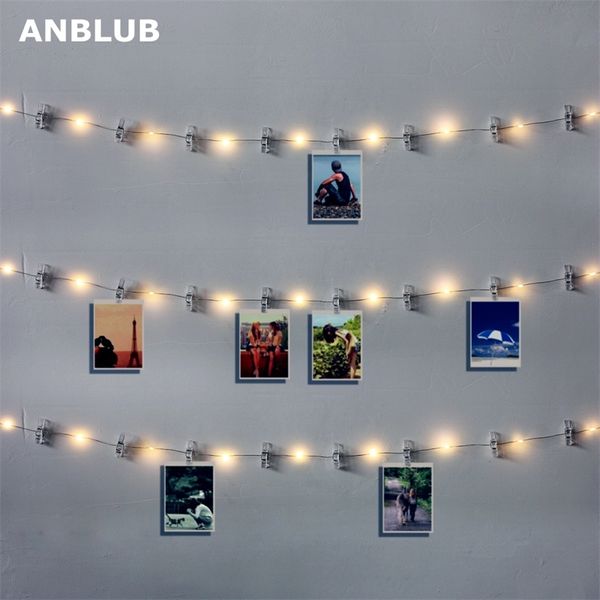 Anblub 1M 2M 5m 5m LED String Luzes Clipe Fada Garland Bateria operada para o ano novo festa de Natal casamento decoração Y201020