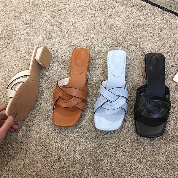 

women's sandals new women's summer shoes square toe sandals slippers female shoes slides beach footwear, Black