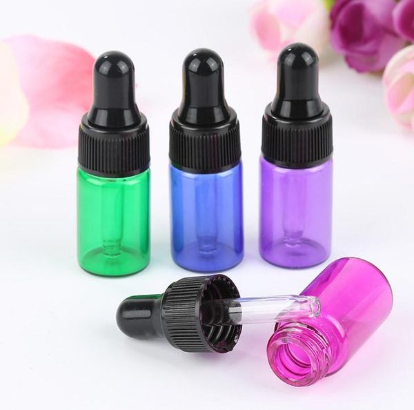 Flaconi contagocce in vetro mini verde ambra trasparente da 2 ml piccole fiale di vetro con coperchio nero per cosmetici