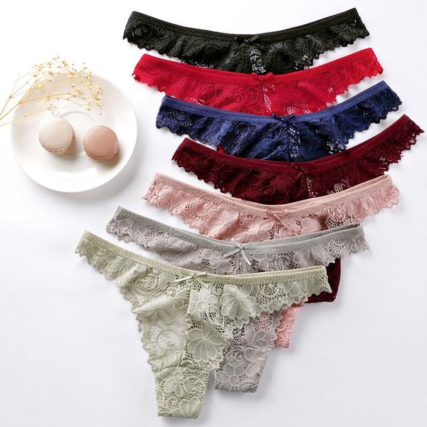 

zdaqian women's panties 2021 lace thong low waist transparent women hollow out breathable g string briefs bow underwear lingerie, Black;pink