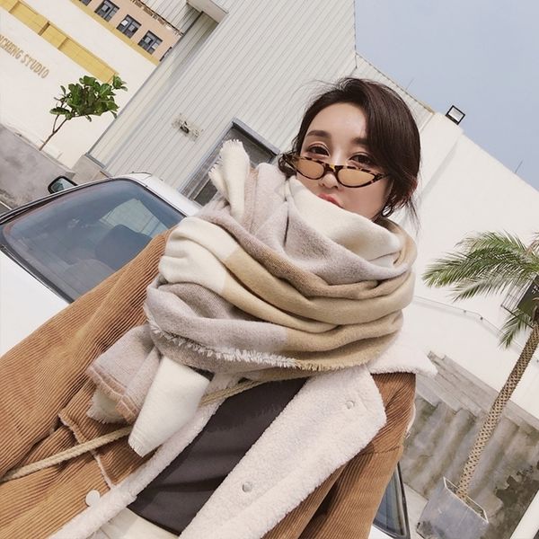 

new fashion autumn winter women's fashion temperament wild plaid shawl warm thick trend soft cute long big scarf y201024, Blue;gray