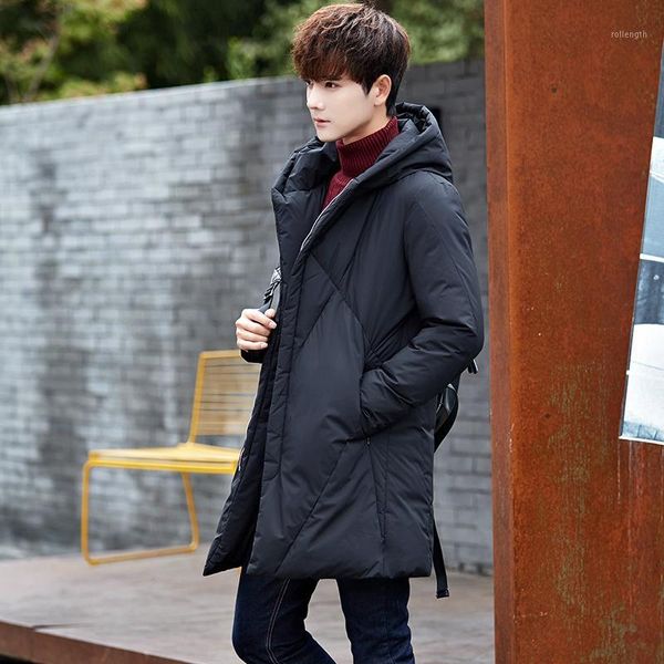 

duck down jacket men long student men's winter jackets hooded thick warm black coat overcoat doudoune homme kj4991