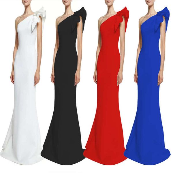 

slim 2020 sleeve women's one ruffle shoulder dress, Black;gray