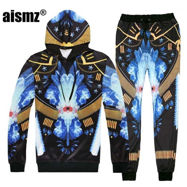 

aismz autumn winter casual mens tracksuit set 3d print lovers hooded sweatshirt+pants 2 piece sets moletom masculino men suit1, Gray