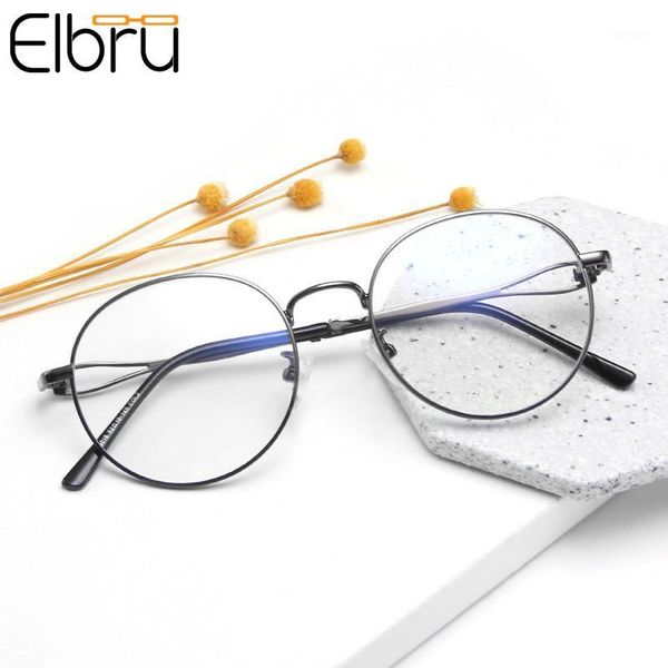 

elbru retro hollow round metal glasses frame women oversized optical glasses college style clear lens eye for men1, Black
