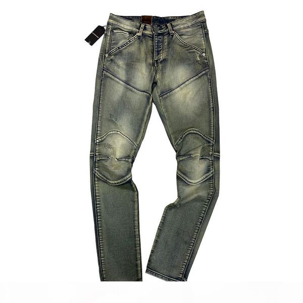 

высококачественные дизайнерские джинсы мужчины проблемные тощие разорванные разрушенные брюки тонкий мотоцикл мото-байкер хип-хоп тонкие джи, Blue