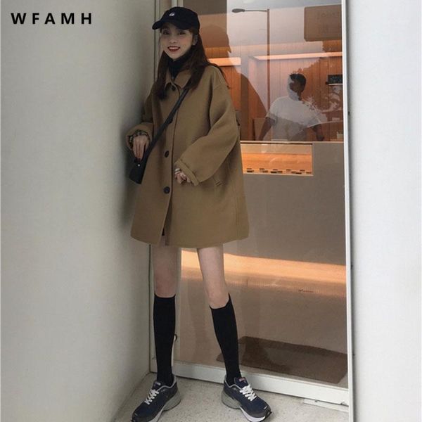 

women's wool coat mid-length loose woolen coat female autumn and winter temperament wild nizi 2020 new 18-24 years old1, Black