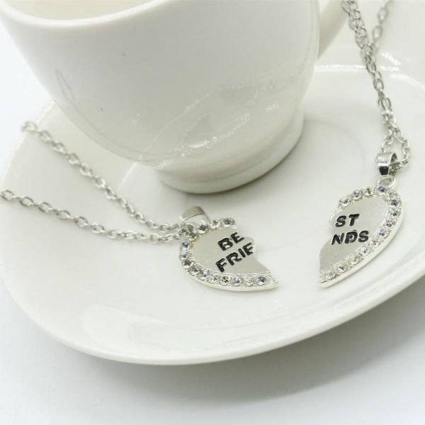 

2 pcs bff necklace women crystal heart pendant friend letter necklace fashion couple necklace men friendship jewelry wmtzbw, Black