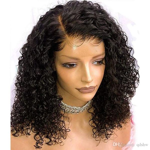 

human hair curly lace front wigs side part pre plucked glueless real 100 virgin brazilian curly full lace wig for black women, Black;brown