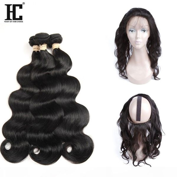 

pre plucked 360 lace frontal with 3 bundles body wave brazilian frontal closure with baby hair natural black non-remy hair