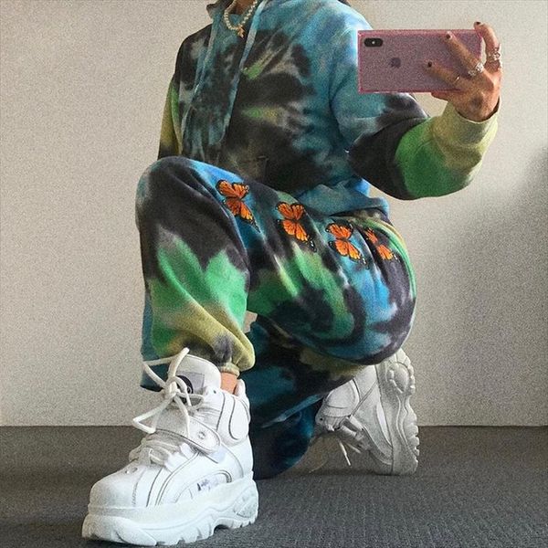 

seasons butterfly print tie dye pants women fashion high waist loose sweatpants hip hop joggers trousers summer 2020 aspa80717, Black;white