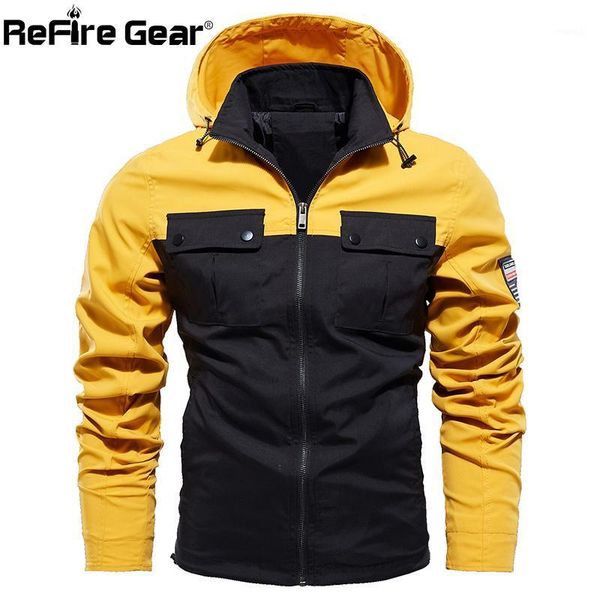 

refire gear autumn hoodie jackets men spring windproof patchwork color cargo jackets male casual plus size many pockets clothes1, Tan;black