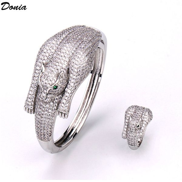 

donia jewelry party european and american fashion leopard animal micro inlaid zirconia bracelet ring set women's bracelet ring set, Black