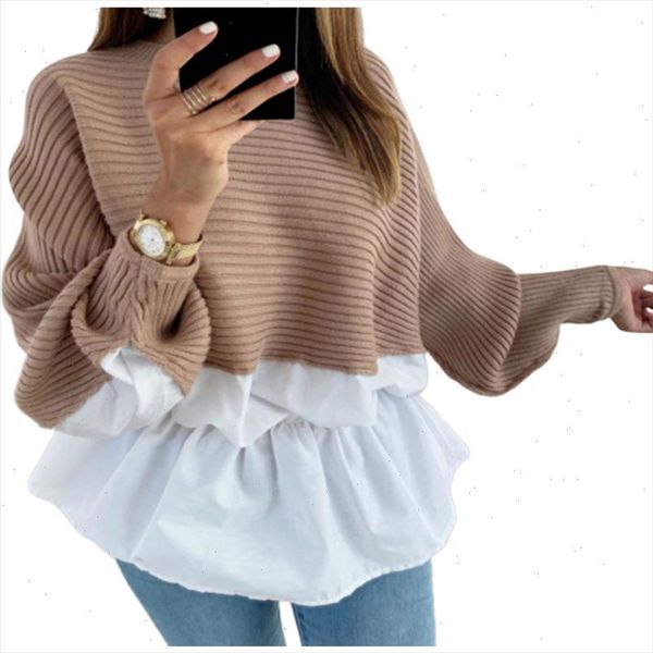

winter fashion ruffled knitted jumper sweater patchwork loose shirt casual streetwear female womens long sleeve blusas pullover, White;black