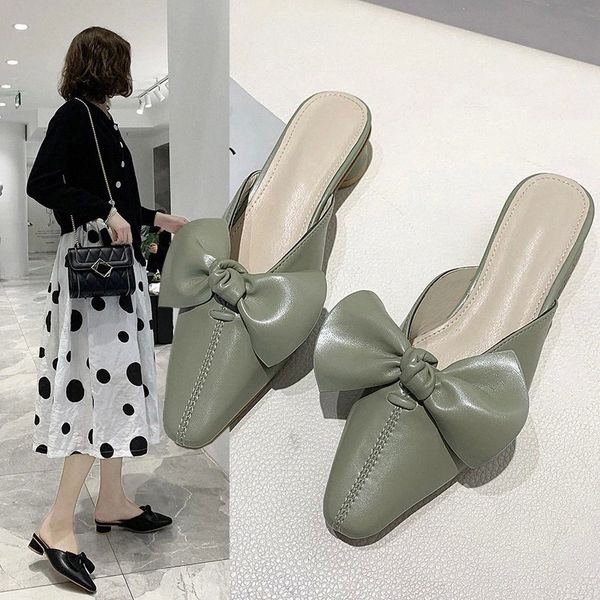 

women pu leather slippers ladies slip on butterfly knot crude heels woman shoes female casual fashion platform sandals 2020 new #mf9j, Black