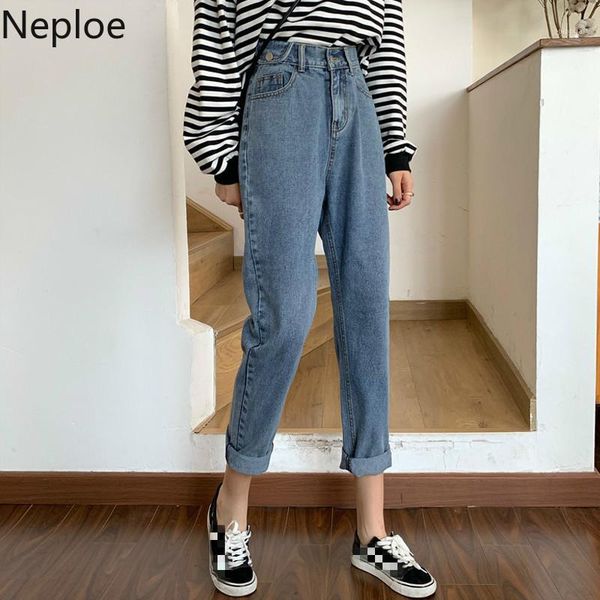 

neploe jeans women high waist denim solid simple bf loose all-match casual womens long trousers korean chic harajuku pants 1c9051, Blue